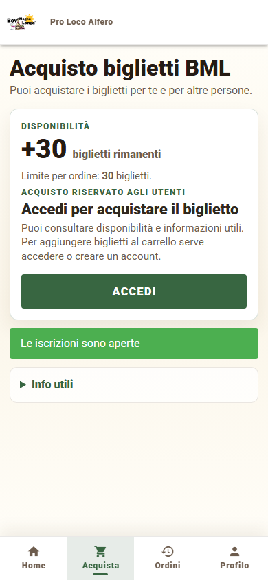Pagina mobile di acquisto con disponibilità e accesso al checkout